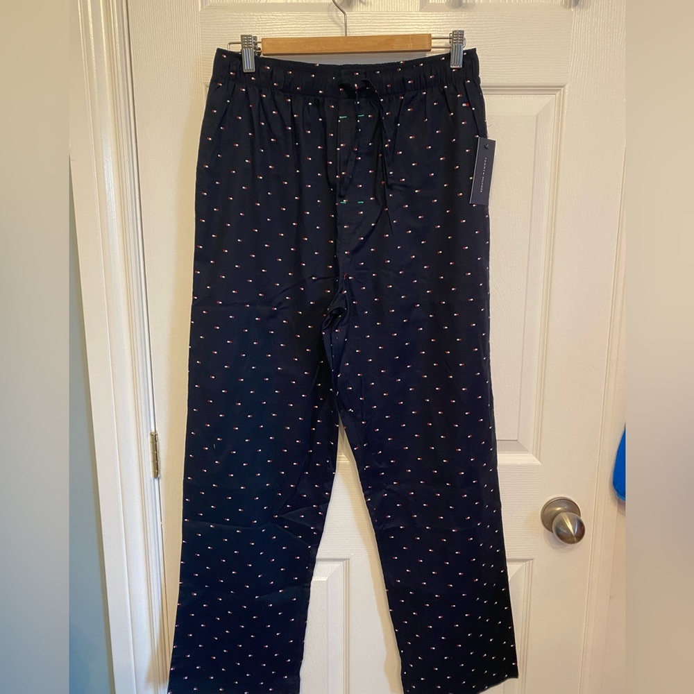 Tommy Hilfiger Navy Flag Print Sleep Pant Pajamas Poplin Cotton Men Small NWT